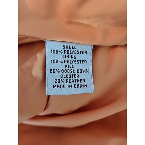 Talbots Down Puffer Vest Medium Orange Stowable Hood Quilted Zip Hiking Layering - Picture 13 of 14